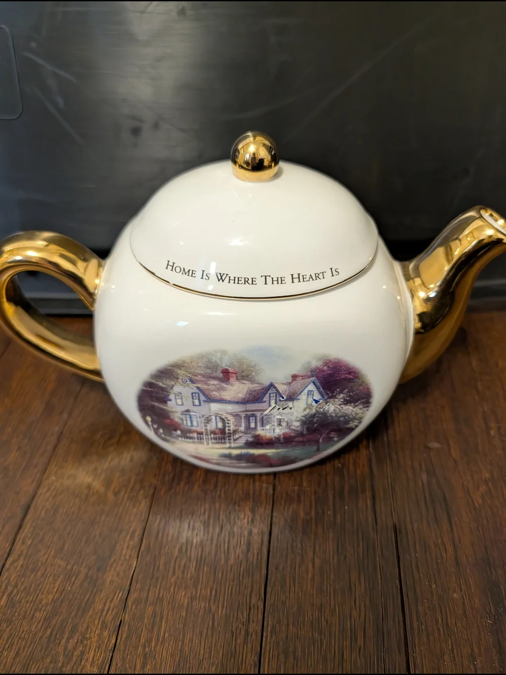 Thomas Kinkade White Porcelain Teapot with Gold Accents